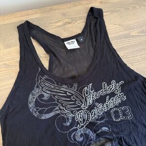 Harley Davidson Women's Medium Black Studded‎ Tunic Mesh Lace Back Tank Top
